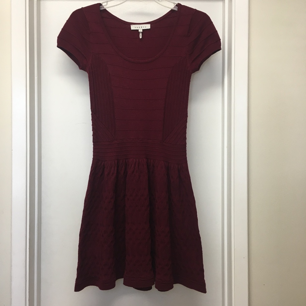 SANDRO Burgundy Knit Short Mini Dress